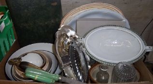 Sel. cased S.P cutlery, meat plates, Carnival Ware bowl with grape dec., enamel kitchen bowls etc.