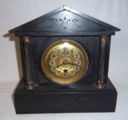 Slate mantel clock with brass dial in architectural form