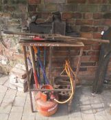 Metal work table with vices, & sel. tools