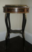 Louis XV style ebonised jardiniere stand with floral marquetry & gilt metal mounts
