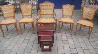 Set of 4 Bergere style dining chairs & 1 carver (not matching) and nest of tables