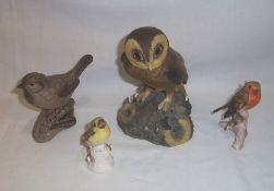 Royal Crown Derby owl ornament, 2 Goebel birds & Poole bird