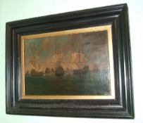 Framed oil on board depicting ships at sea size approx. 62cm x 41cm