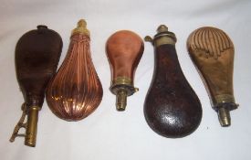 Sel. copper & leather powder flasks