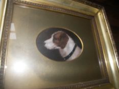 Sm. gilt framed oil on board depicting terrier in profile in oval mount