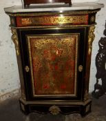 19th c. ebonised "Boulle" side cabinet with marble top & metal mounts