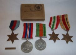 Africa Star medal, Italy Star medal, 1939-45 star medal, WWII Defence medal & 1 other WWII medal