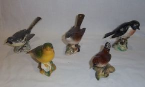5 sm. Beswick birds `Grey Wagtail`, `Greenfinch`, `Stonechat`, `Whitethroat` & `Wren`