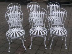 Set of 6 French white painted garden chairs with sprung backs & seats in the manner of Francois A