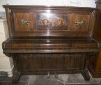 Kirkman London inlaid upright piano retailed by Richardson of Barnsley