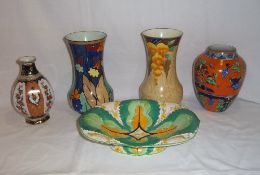Sel. Keeling `Losol Ware` jugs, dish & sm. vase