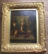 Sm. gilt framed oil on canvas depicting game, size approx. 19cm x 24.5cm