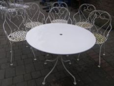 Set of 6 white metal garden chairs & table