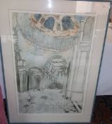 Framed coloured etching depicting St. Pauls Cathedral interior signed Alison Neville size approx.