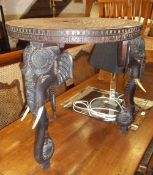 Carved Burmese padouk wood occ. table with elephant decoration