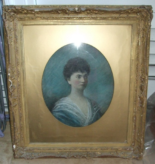 Gilt framed pastel depicting young woman size approx. 44cm x 52cm
