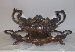 French white metal two handled jardiniere with liner on matching mirrored base, both marked Depose