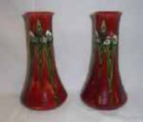 Pr Minton Art Nouveau vases with tube lined stylised dec. with impressed number 3334 & printed No