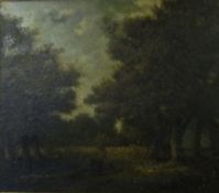 19th c. gilt framed oil on canvas depicting woodland scene size approx. 34cm x 32cm