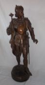 Lg. spelter swordsman on decorative base marked Roland ht approx. 89cm