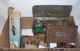 Sel. watches, opera glasses, wooden box with silver label, badges, lighters etc.