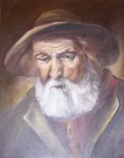 Framed French oil on canvas depicting old beared gentleman size approx. 31cm x 39cm