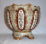 Majolica jardiniere moulded in relief with floral decoration with base marks WS & S for Wilhelm
