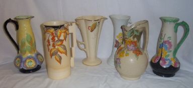 Sel. decorative jugs inc. Arthur Wood, Hancocks `Ivory Ware`, Bewley Pottery etc.