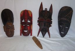 5 carved wooden tribal effect masks