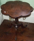 19th c. walnut veneered occ. table on tripod base