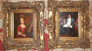 Pr sm. gilt framed antique style portraits depicting lady & Napoleon one signed Belle