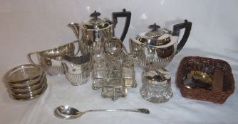 4 piece S.P tea set, S.P cruet set & sel. S.P cutlery