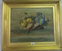 Gilt framed oil on canvas depicting still life signed F. S. Hall size approx. 49.5cm x 39.5cm