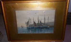 Framed watercolour `Port St Mary` by S Petty 1910 size approx. 53cm x 34cm