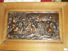 Framed cast panel of children playing size approx. 34cm x 19cm