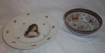 Samson Chinese export bowl painted with floral patt. with blue & gilt border & Continental charger