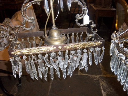 Rectangular 2 tier chandelier with cut glass droplets