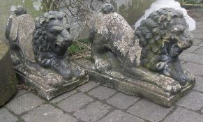 Pr of ornamental concrete lions