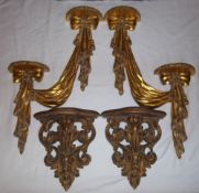 Pr of gilt wall swags & pr of gilt corbels