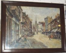 Framed oil on board depicting view of Eastgate, Louth signed by the artist Rodgerson 1947 size