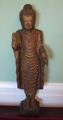 Lg. floor standing Buddha figure on wooden stand, total ht approx. 113cm