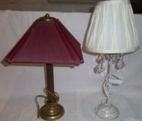 Table lamp with red glass shade & dec. table lamp