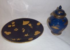 Worcester plate on blue ground, Carlton Ware Wilton Ware vase & cover with gilt dec.