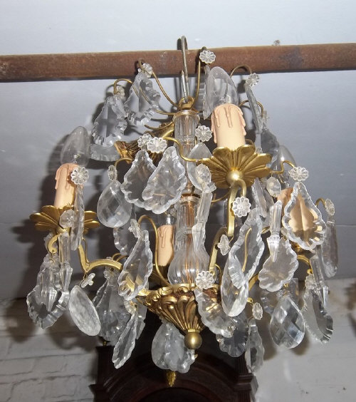Gilt metal chandelier with cut glass droplets