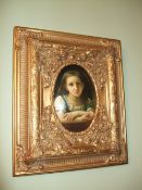 Sm. gilt framed Continental oil painting depicting young girl