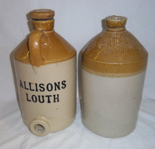 `Allisons Louth` stoneware flagon & `Richard Dawson Wine Merchant Louth` stoneware flagon