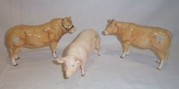 Border Fine Arts Pottery pig, bull & cow
