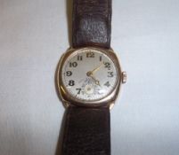 9ct gold wristwatch on leather strap