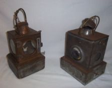 Weloh patent brass & copper railway lamp & 1 other lamp