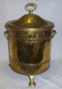 Brass two handled coal bucket with lid